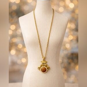 Signed Park Lane Vintage Gold Tone Pendant Necklace | 32” | 1980s Statement